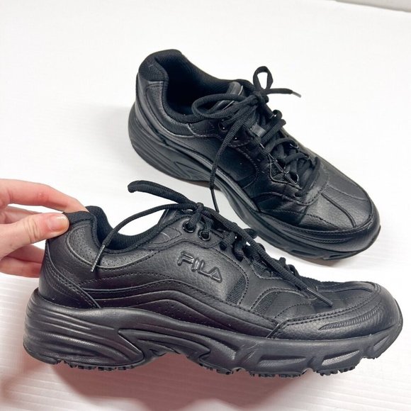 FILA womens Memory Workshift Slip Resistant Shoe Size 9 Black Leather Lace Up - Picture 6 of 12